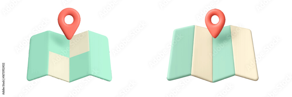 Poster vector illustration of folded map with location pin marker design