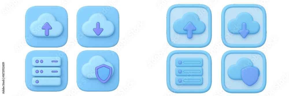 Poster cloud storage interface elements in vector illustration style