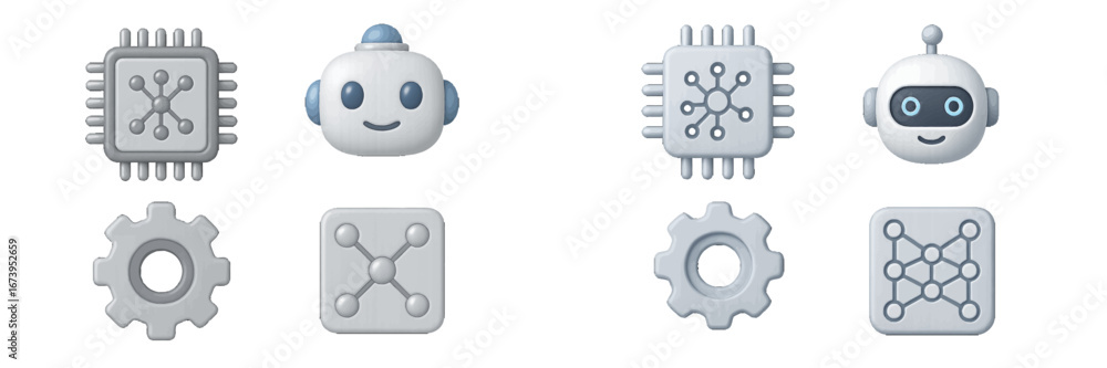 Poster cute robot illustrations with circuit elements in vector style