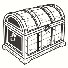 Illustration of a wooden treasure chest, perfect for pirate themes, vintage designs, or antique collections and storage solutions