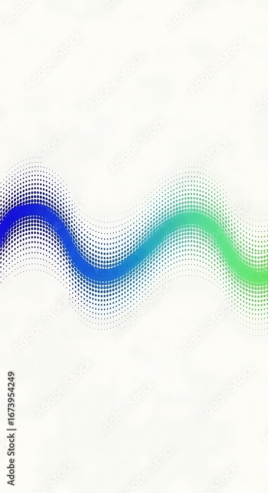Wall mural halftone pattern with flowing shape and gradient color transformation