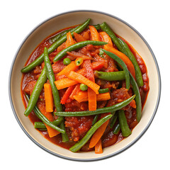 Overhead shot of a bowl of dinengdeng isolated on transparent background, featuring fresh vegetables and flavorful broth in a bowl