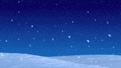 Fototapeta premium Gentle snowfall over serene snow-covered landscape at night