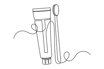 Simple toothbrush and paste continuous one line drawing minimalist isolate abstract design