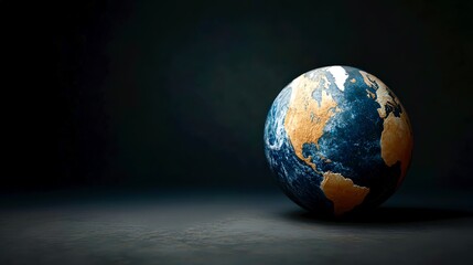 Fototapeta premium Earth globe resting on ground with natural texture under dramatic lighting background