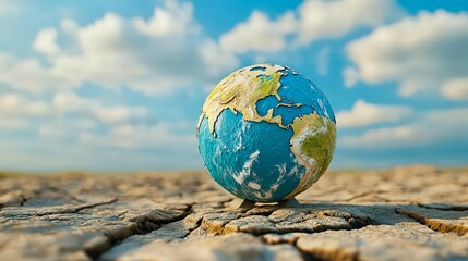 Earth globe on cracked dry land symbolizing climate change environmental crisis global warming and sustainability issues