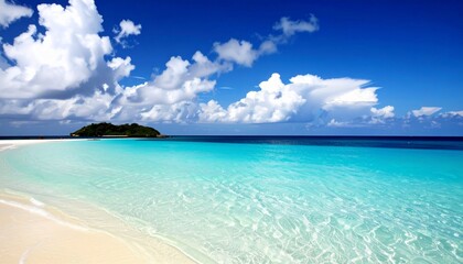 Fototapeta premium Picturesque tropical beach with pristine turquoise water under a brilliant sunny sky