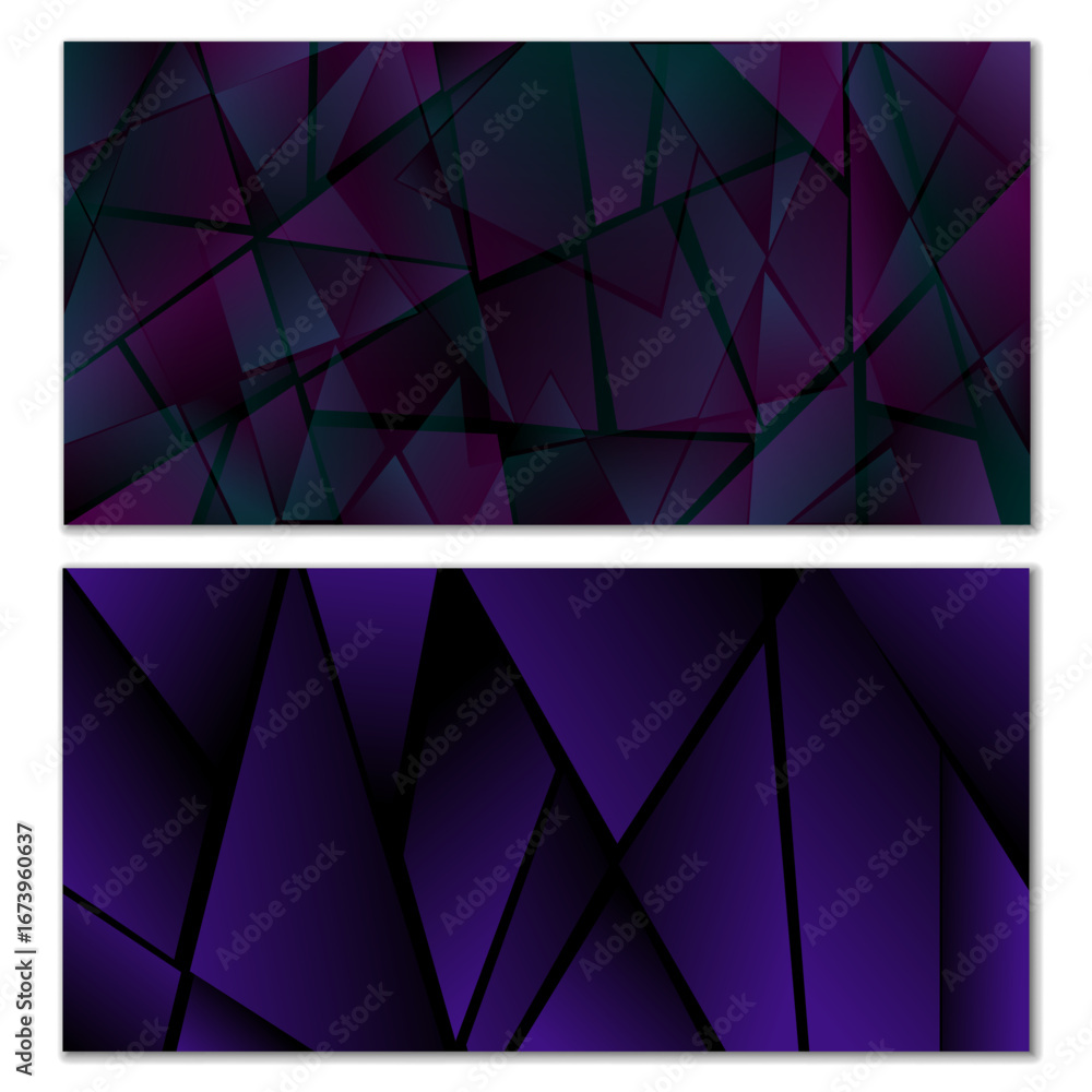 Poster abstract polygonal pattern. set of two dark gradient polygonal backgrounds. background design, cover