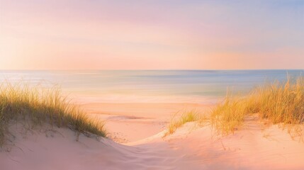 Fototapeta premium Pastel Sand Dunes and Ocean Waves at Sunset