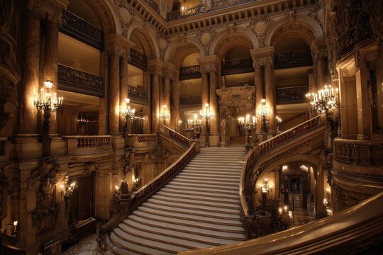 Opera Garnier. Grand Stairway Inside Palais Garnier Opera House, Paris
