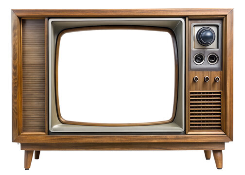 Vintage Wooden Television Set with Blank Screen for Retro Design on transparent background wooden television set blank screen perfect retro