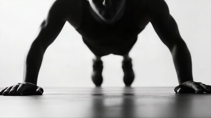Muscular athlete performing push ups, displaying powerful core strength and athletic determination against clean white backdrop - Powered by Adobe