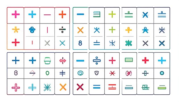 Colorful math grid with various symbols and operations