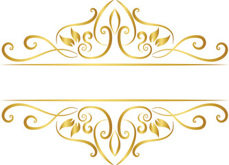 Hand Drawn Golden Ornate Decorative Border with Swirls and Leaves Vector Illustration