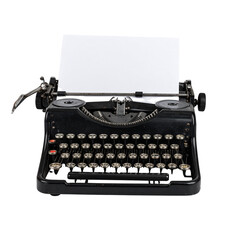  Vintage Typewriter on Transparent Background: A timeless black typewriter with a crisp white sheet of paper, showcasing elegant retro design against a