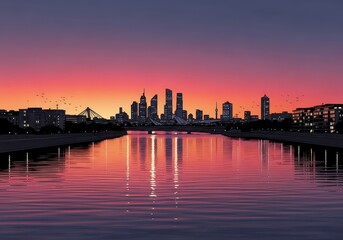 Fototapeta premium Seattle and Vancouver skylines at sunset over the water