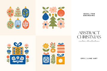 Merry Christmas and Happy New Year illustration. Modern trendy minimal style. Hand drawn design for wallpaper, wall decor, print, postcard, cover, template, banner.