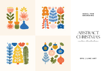 Merry Christmas and Happy New Year illustration. Modern trendy minimal style. Hand drawn design for wallpaper, wall decor, print, postcard, cover, template, banner.