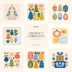 Merry Christmas and Happy New Year illustration. Modern trendy minimal style. Hand drawn design for wallpaper, wall decor, print, postcard, cover, template, banner.