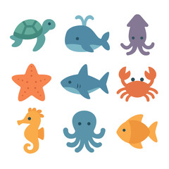 cartoon sea animals set