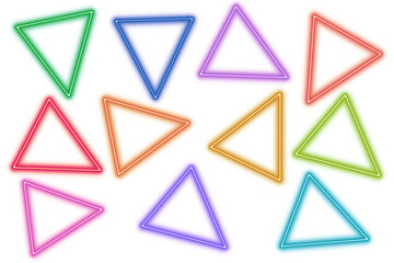 Set of neon triangles background 