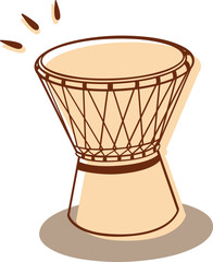 Vector illustration of a djembe drum isolated on white background. Traditional African percussion instrument symbol of rhythm, culture and community. Perfect for music and educational project