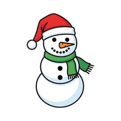 Cartoon Snowman with Red Hat, Green Scarf, and Buttons