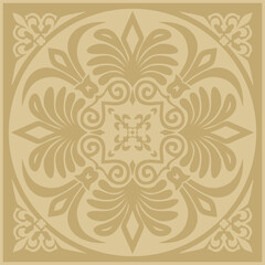 Vector golden classic Greek square ornament. Rectangle of Ancient Greece and Roman Empire. Byzantine painting of walls, floors and ceilings. Decoration of European palaces.
