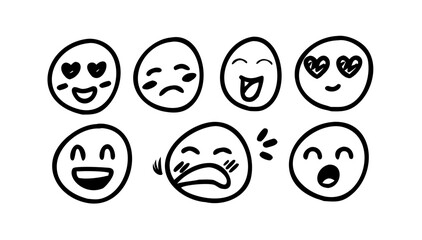Fototapeta premium Black Hand Drawn Doodle Emoji Collection white