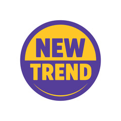 Round badge vector design text NEW TREND bold font purple and palette round badge isolated on white