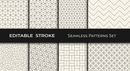geometric seamless pattern set, editable line stroke