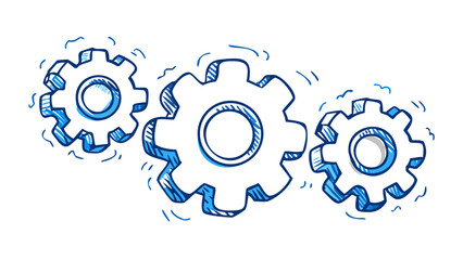 Blue gears interlocking mechanical cogwheels