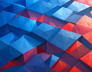 Abstract geometric pattern of interlocking triangles in vibrant blue and red