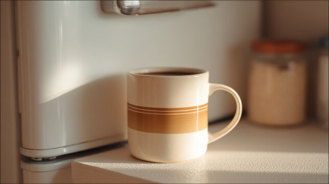 cozy kitchen scene featuring refrigerator decorated with note covered in ar blurred white text bars