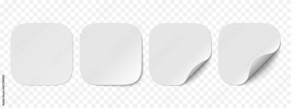 Poster vector set of white paper squircle stickers isolated on transparent background. realistic square sti