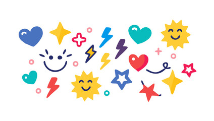 Cheerful Stars Hearts Lightning and Suns lightning bolts