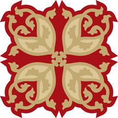 Vector gold with red gothic ornament. Medieval European art. Traditional patterns of Catholic cathedrals.
