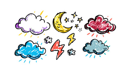 Colorful cartoon weather icons comic style