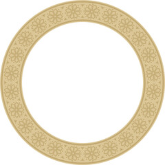 Vector round gold ancient Russian ornament. Slavic border, frame. Circle, ring. Painting of the royal chambers.
