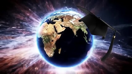Graduation Cap on Earth Symbolizing Global Education and Knowledge Acquisition Achievement and Learning - Powered by Adobe