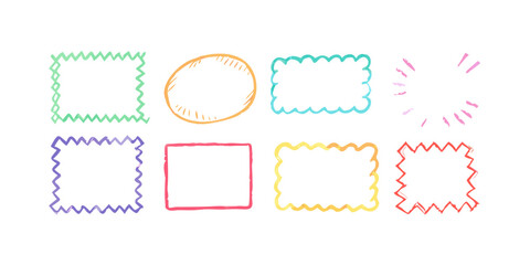 Colorful hand drawn frames and shapes borders crayon