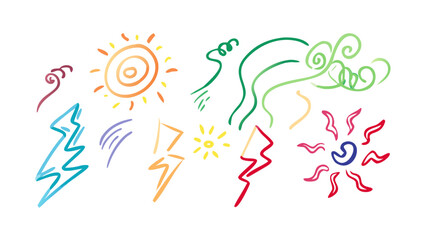 Colorful Sun Lightning Bolts Swirls and Kites vector