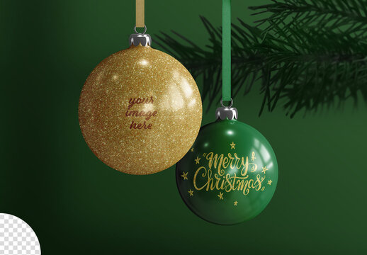 Hanging Christmas Balls Ornament Mockup