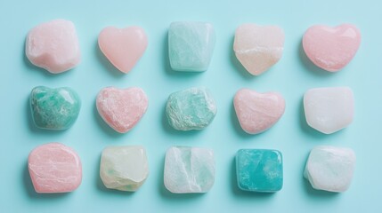 Obraz premium Pastel heart shaped stones neatly arranged as a decorative accent.