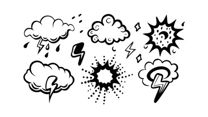 Comic weather and explosion doodles lightning