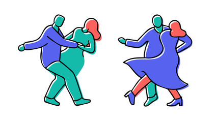 Couples dancing in vibrant colors silhouettes people