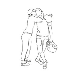 One continuous single drawing line art flat doodle sport, athlete, girl, american football - sport, american football player, football, game. Isolated image hand draw contour on a white background, ha