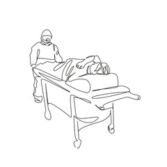 One continuous single drawing line art flat doodle doctor, healthcare and medicine, infectious disease, hospital, epidemic, stretcher. Isolated image hand draw contour on a white background, hand draw
