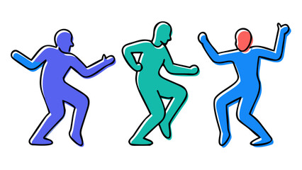 Dancing figures in vibrant colors silhouettes people