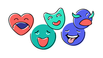 Expressive cartoon faces with varied emotions happy